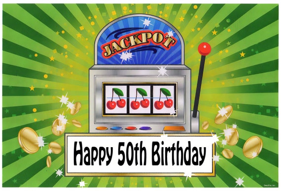 50th Birthday Las Vegas Casino Slot Machine ~ Edible 2D Fondant Birthday Cake/Cupcake Topper ~ D22611