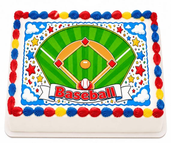 Baseball Field Banner Edible Cake Topper, Sports Birthday Frosting Sheet Image ~ D30137