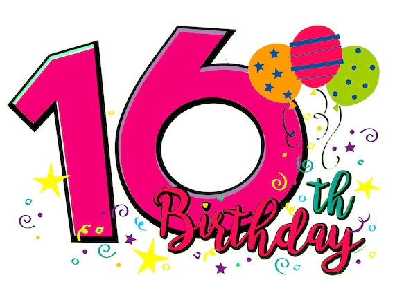Happy 16th Birthday ~ Edible 2D Fondant Birthday Photo Frame Cake/Cupcake Topper ~ D24136