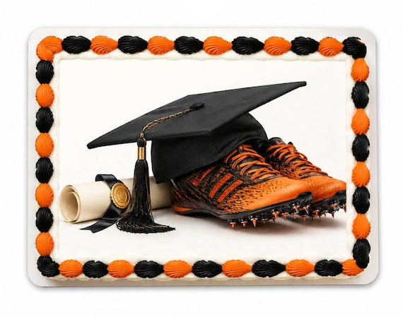 Track Graduation Spikes Edible Cake Topper, Runner Senior Frosting Sheet Image ~ D30193