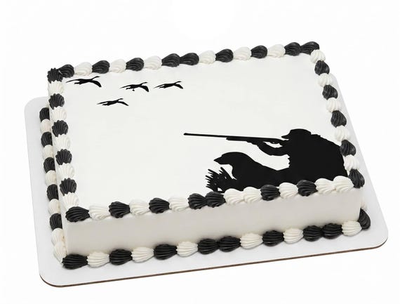 Duck Hunting Edible Cake Topper, Hunter Silhouette Frosting Sheet Image, Goose Hunting Dog ~ D24037