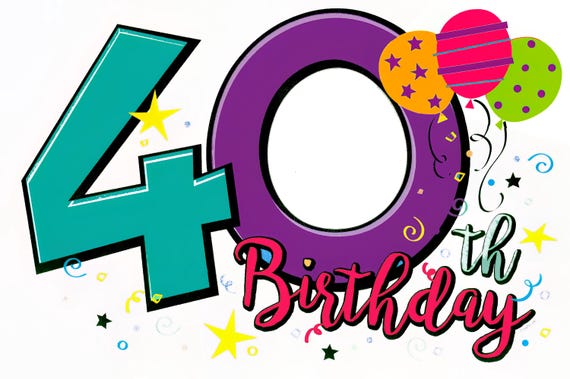 Happy 40th Birthday ~ Edible 2D Fondant Birthday Photo Frame Cake/Cupcake Topper ~ D24113