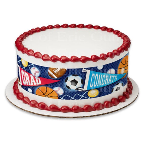 Sports Grad Graduation - Side Strips ~ Edible 2D Fondant Birthday Cake Side Toppers ~ D22038