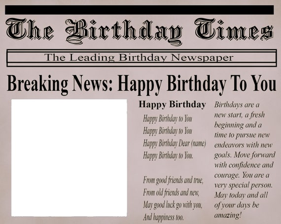 Newspaper Happy Birthday - Edible 2D Fondant Cake & Cupcake Topper For Birthdays and Parties! - D24152