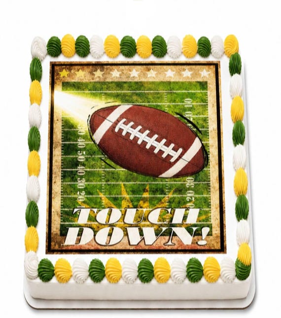 Touchdown Football Field Edible Cake Topper, Sports Birthday Frosting Sheet Image ~ D2191