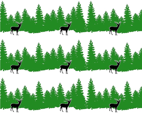 Grazing Deer and Trees Hunting - Side Strips ~ Edible 2D Fondant Birthday Cake Side Toppers ~ D24665