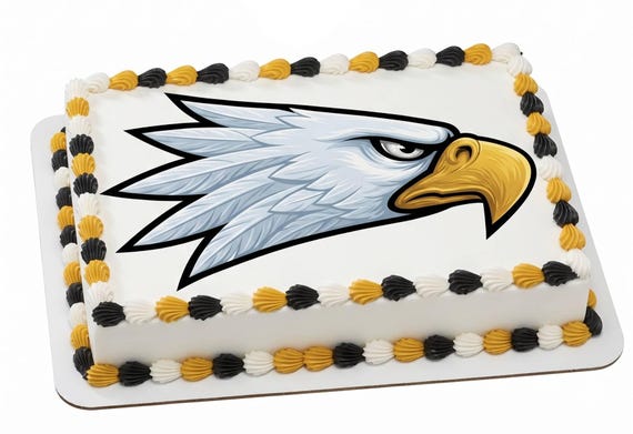 Eagle Mascot Edible Cake Topper, School Spirit Frosting Sheet Image, Black Gold Eagles Sports Team ~ D842