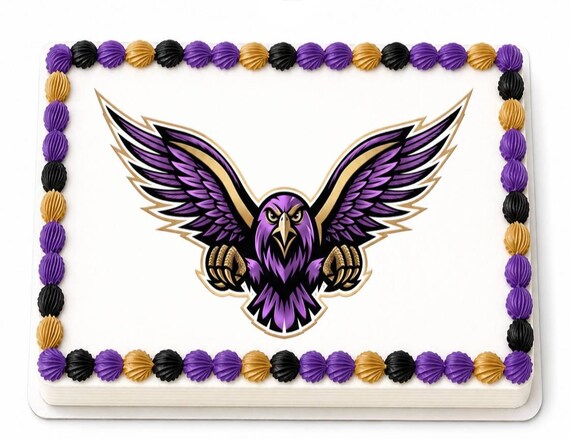 Purple Gold Eagle Hawk Mascot Edible Cake Topper, Falcon School Team Frosting Sheet Image, Talons ~ D22733