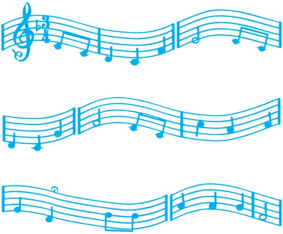 Blue Music Band Notes - Birthday Background - Side Strips ~ Edible 2D Fondant Birthday Cake Side Toppers ~ D22677