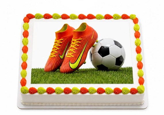 Orange Soccer Cleats Edible Cake Topper, Sports Birthday Frosting Sheet Image ~ D30163