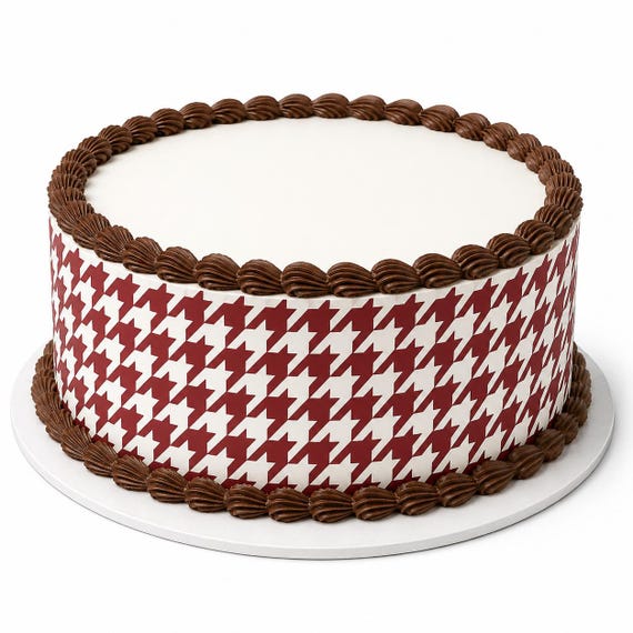 Crimson Houndstooth Edible Cake Side Strip, Red White Birthday Frosting Sheet Decoration ~ D30133