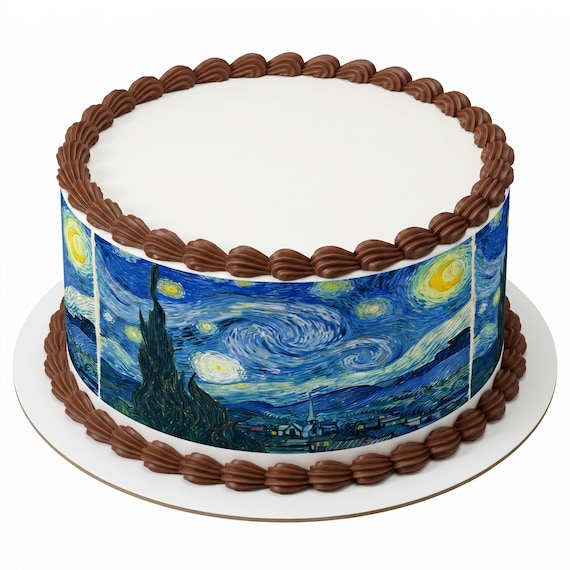 Starry Night Edible Cake Side Strip, Van Gogh Art Frosting Sheet Decoration, Artist Birthday ~ D24656