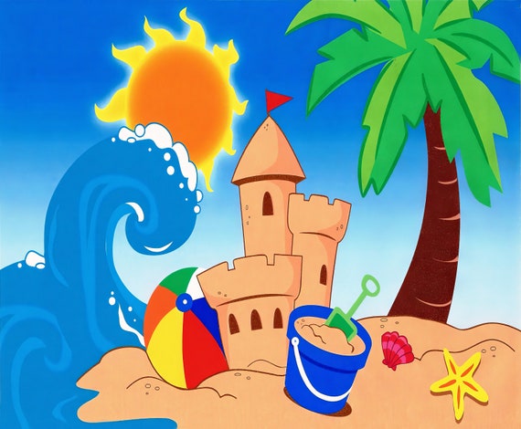 Summer Beach Sandcastle Birthday ~ Edible 2D Fondant Birthday Cake/Cupcake Topper ~ D2039