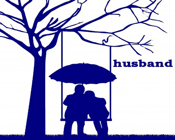 Blue Husband & Wife Silhouette Birthday ~ Edible 2D Fondant Birthday Cake/Cupcake Topper ~ D24621