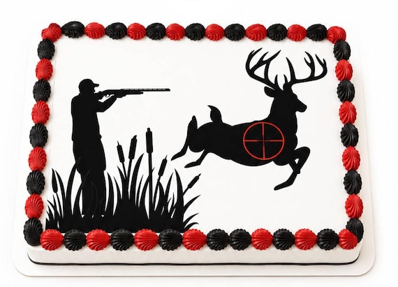 Deer Hunting Edible Cake Topper, Buck Hunter Frosting Sheet Image, Outdoor Birthday Decor ~ D20630