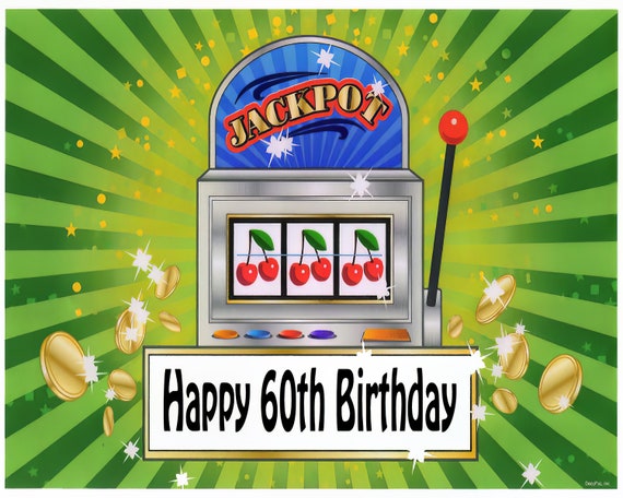 60th Birthday Las Vegas Casino Slot Machine ~ Edible 2D Fondant Birthday Cake/Cupcake Topper ~ D22612