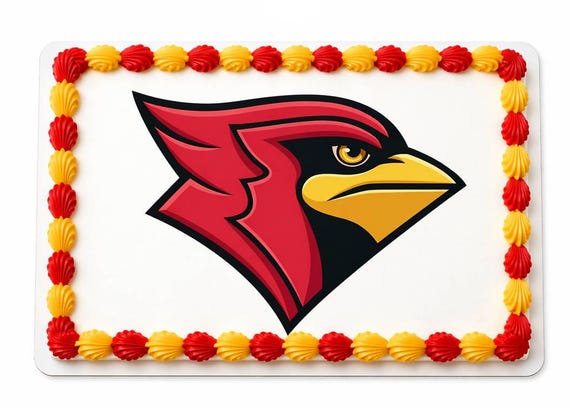 Cardinal Mascot Edible Cake Topper, School Spirit Frosting Sheet Image, Red Gold Cardinals Logo ~ D924