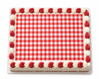 Red Gingham Picnic Edible Cake Topper, Birthday Frosting Sheet Image, Checkered ~ D30284