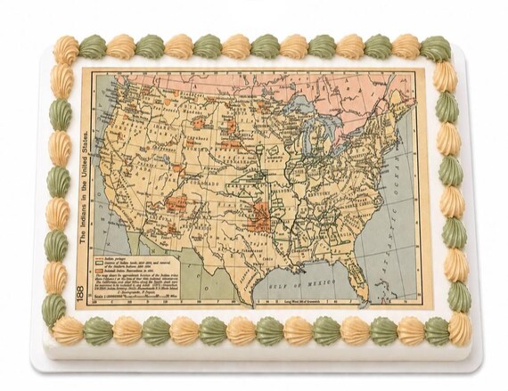 Vintage US Map Edible Cake Topper, History Geography Frosting Sheet Image ~ D5110