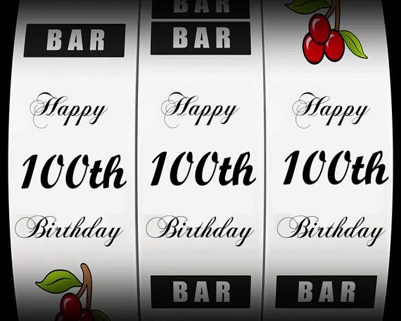 Happy 100th Birthday Casino Slot Machine ~ Edible 2D Fondant Birthday Cake/Cupcake Topper ~ D24149