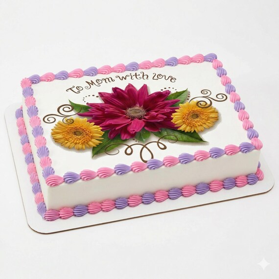 To Mom with Love Edible Cake Topper, Floral Frosting Sheet Decoration D1369