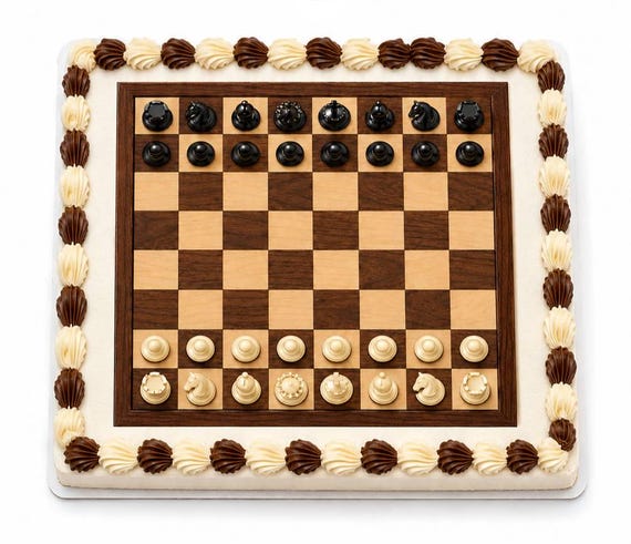 Wooden Chess Board Edible Cake Topper, Birthday Frosting Sheet Image, Classic Game ~ D30245