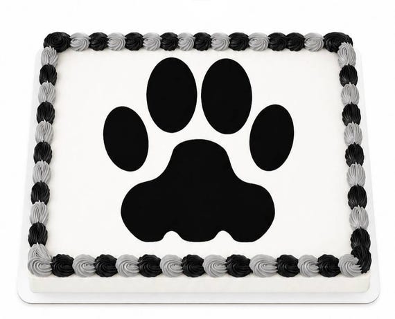 Black Paw Print Silhouette Edible Cake Topper, Dog Cat Mascot Frosting Sheet Image, Pet Lover ~ D22574