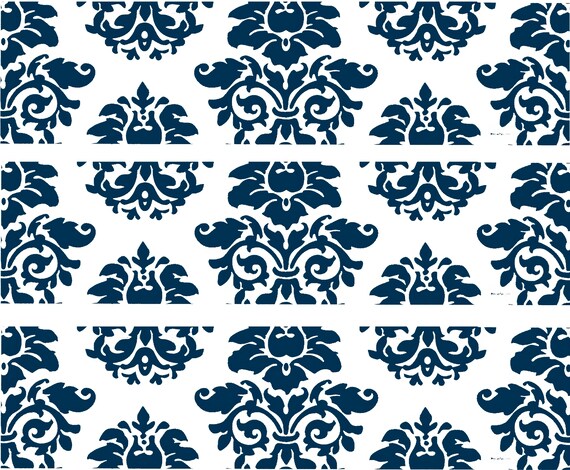 Navy Blue Damask Birthday ~ Edible 2D Fondant Birthday Cake Side Toppers ~ D22848