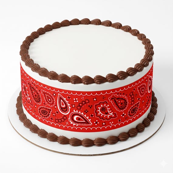 Red Bandana Paisley Edible Cake Side Strips, Western Cowboy Kerchief Frosting Sheet Wrap Borders, Country Party ~ D20000