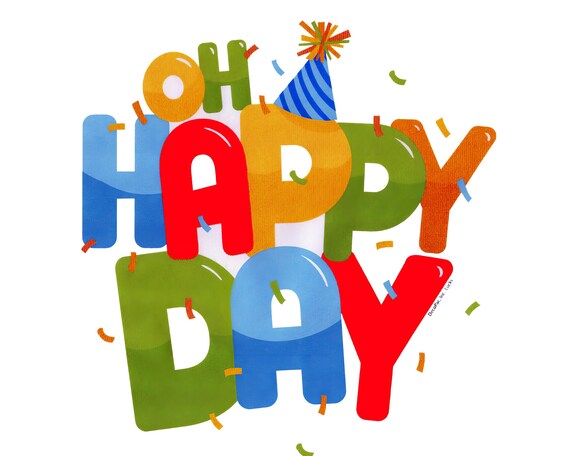 Oh Happy Birthday Party ~ Edible 2D Fondant Birthday Cake/Cupcake Topper ~ D24089