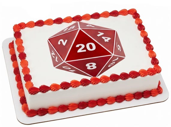 Red D20 Dice Edible Cake Topper, Dungeons Dragons Gamer Frosting Sheet Image, RPG Birthday ~ D24126