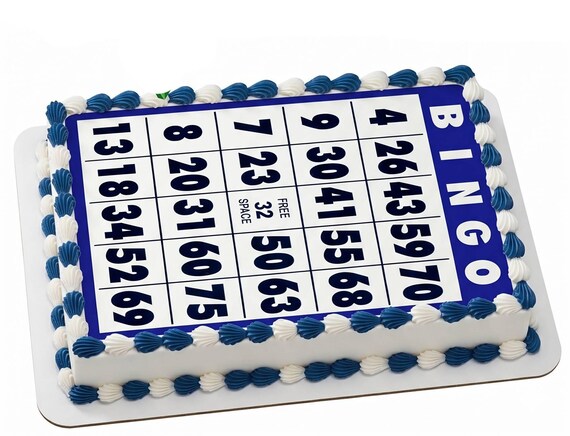 Blue Bingo Card Edible Cake Topper, Bingo Party Frosting Sheet Decoration ~ D22900