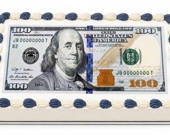 Hundred Dollar Bill Money Edible Cake Topper, Cash Birthday Frosting Sheet Image ~ D21383