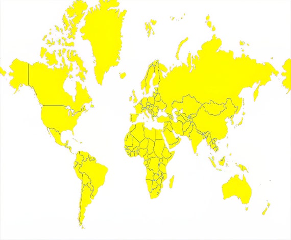 Yellow World Map Birthday ~ Edible 2D Fondant Birthday Cake/Cupcake Topper ~ D22029