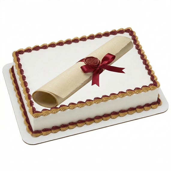 Rolled Diploma Red Wax Seal Edible Cake Topper, Graduation Celebration Frosting Sheet Decoration ~ D5911