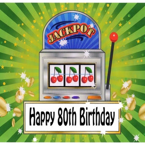 80th Birthday Las Vegas Casino Slot Machine ~ Edible 2D Fondant Birthday Cake/Cupcake Topper ~ D22614