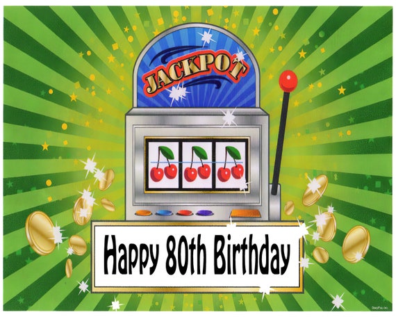 80th Birthday Las Vegas Casino Slot Machine ~ Edible 2D Fondant Birthday Cake/Cupcake Topper ~ D22614