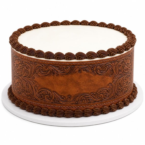 Tooled Leather Edible Cake Side Strip, Western Rustic Frosting Sheet Decoration ~ D30111