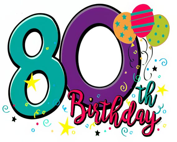 Happy 80th Birthday ~ Edible 2D Fondant Birthday Photo Frame Cake/Cupcake Topper ~ D24117
