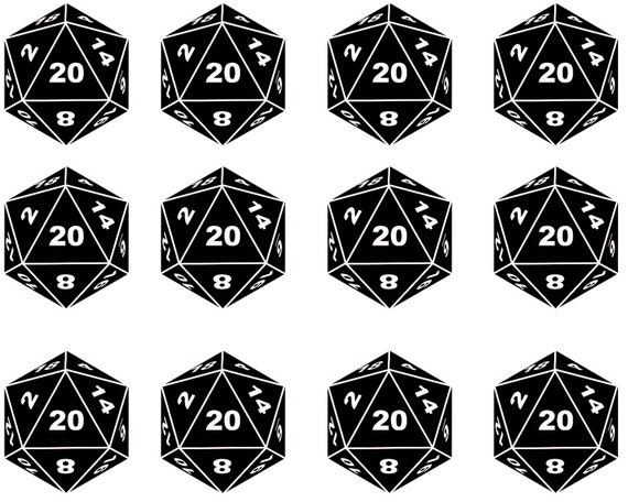 D20 Roleplay Dragons Dice ~ Edible 2D Fondant Birthday Cake Side Toppers ~ D23002