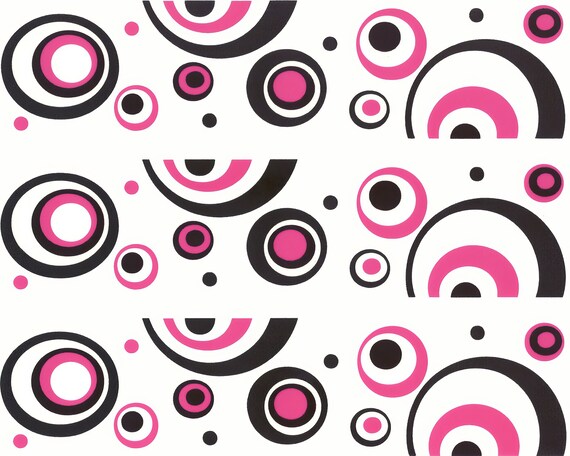 Pink & Black Mod Birthday Swirls ~ Edible 2D Fondant Birthday Cake Side Toppers ~ D980