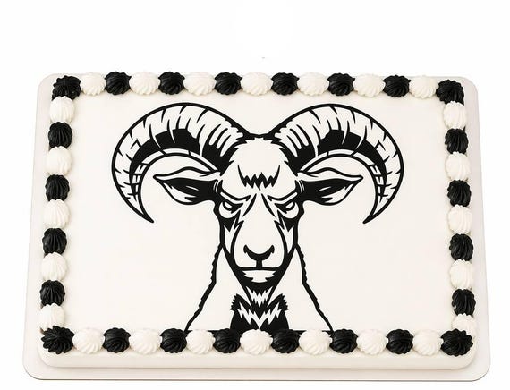 Ram Mascot Edible Cake Topper, School Spirit Frosting Sheet Image, Black White Front Facing Ram ~ D960