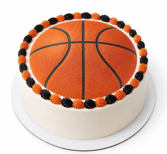 Basketball Close Up Edible Cake Topper, Realistic Orange Texture Frosting Sheet Image, Sports Hoops Game Day Party ~ D1178