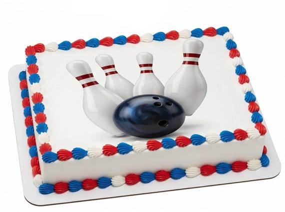 Bowling Ball and Pins Edible Cake Topper, Bowling Party Frosting Sheet Decoration ~ D22663