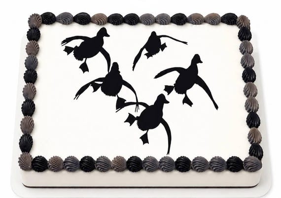 Flying Duck Silhouette Edible Cake Topper, Waterfowl Hunting Frosting Sheet Image, Outdoor Birthday ~ D9962