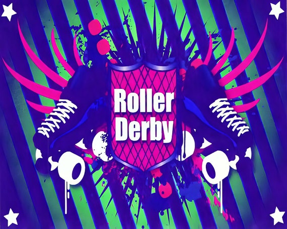 Roller Derby Birthday Cake Background ~ Edible 2D Fondant Birthday Cake/Cupcake Topper ~ D3087