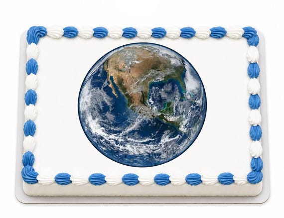 Planet Earth Globe Edible Cake Topper, Space World Geography Frosting Sheet Image, Science Blue ~ D24017