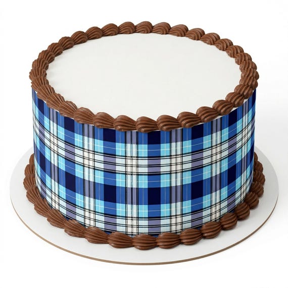 Blue Plaid Birthday - Side Strips ~ Edible 2D Fondant Birthday Cake Side Toppers ~ D22725