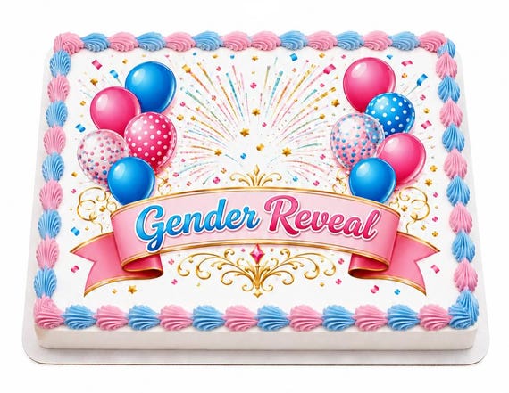 Gender Reveal Balloons Edible Cake Topper, Boy or Girl Frosting Sheet Image ~ D30238
