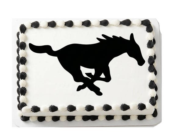 Mustang Mascot Edible Cake Topper, School Spirit Frosting Sheet Image, Running Horse Silhouette ~ D4360